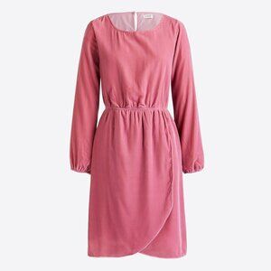 J. Crew Pink Velvet Tulip Hem Long Sleeve Keyhole Back Dress
